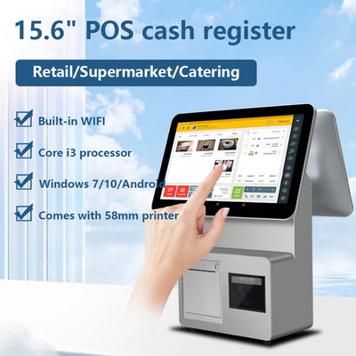 15.6 इंच डुअल स्क्रीन पॉस कैश मशीन I3 प्रोसेसर 4+64GB रिटेल पॉस सिस्टम सुपरमार्केट पॉस टर्मिनल
