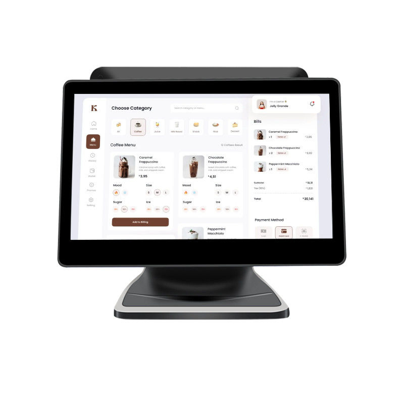 13.3/15.6 इंच डुअल टच स्क्रीन पीओएस सिस्टम I3 विंडोज सिस्टम फोल्डेबल बेस के साथ रिटेल स्टोर पीओएस टर्मिनल