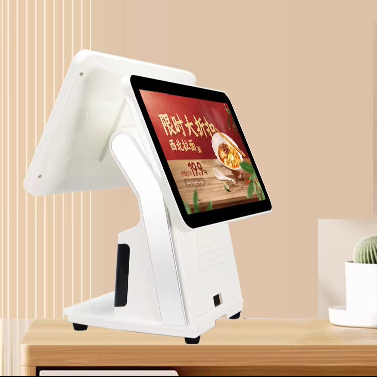 ईपीओएस बिलिंग और कैश रजिस्टर ऑल इन वन के लिए Android ऑपरेटिंग सिस्टम 15.6 इंच डुअल टच स्क्रीन POS डिवाइस