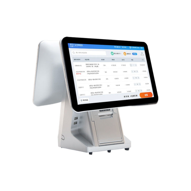 15.6' 14' दोहरी स्क्रीन एंड्रॉयड सिस्टम पीओएस मशीन नकद भुगतान दराज और सभी में एक स्पर्श स्मार्ट सॉफ्टवेयर पीओएस टर्मिनल के साथ