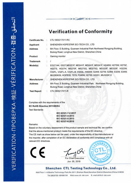 चीन Shenzhen Hopestar SCI-TECH Co., Ltd. प्रमाणपत्र